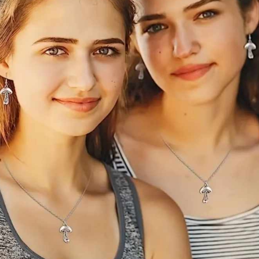 Mushroom Necklace Silver Chain Minimalist Gift Unisex Child Wife Husband #291